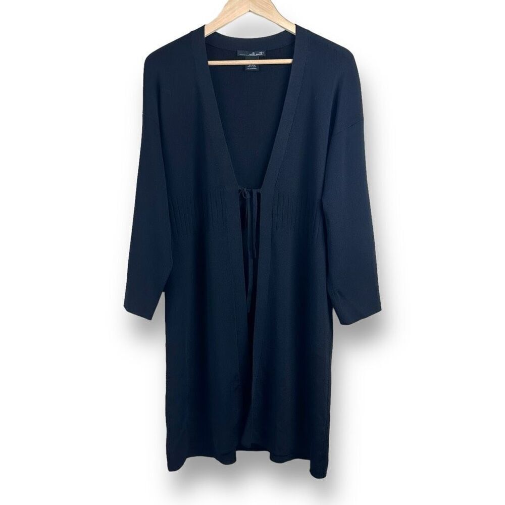 Willi Smith Women's XL Tie Front Robe Cardigan Navy Blue Longline Sweater